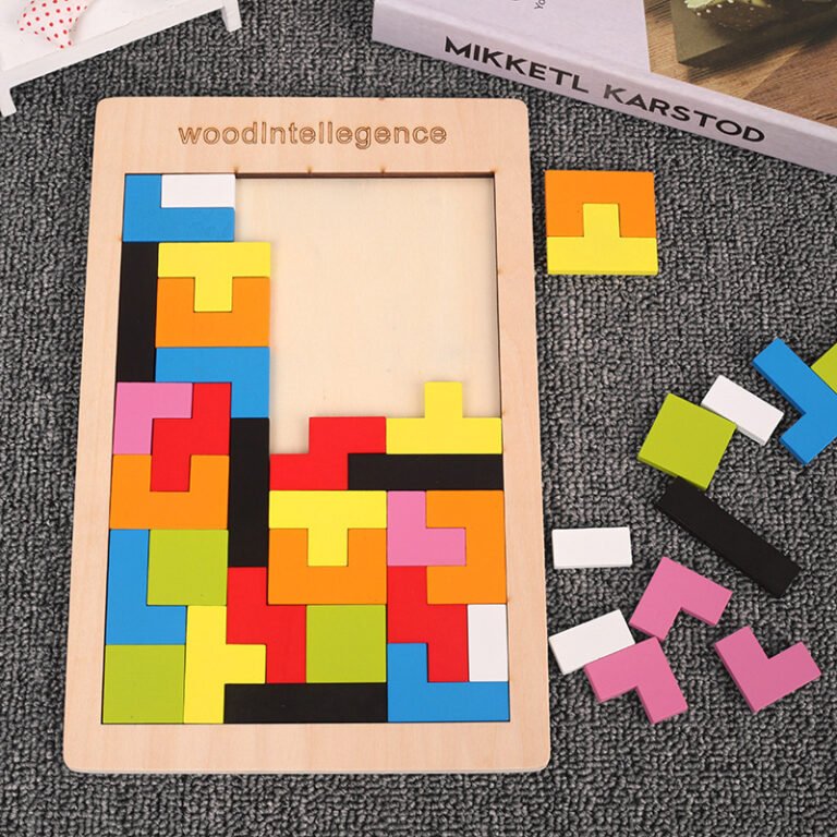 wooden educational children's puzzle based on Tetris