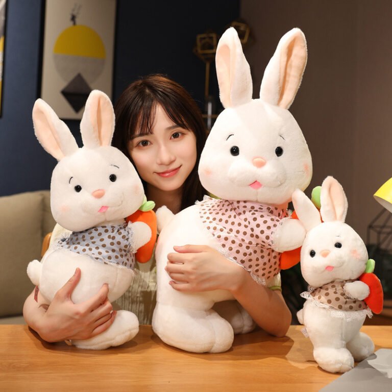 Cute White Bunny Stuffed Animal Carrot Rabbit Doll Plush Toys