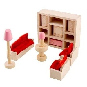 Wooden delicate dollhouse miniature kitchen, living room bedroom furniture toys